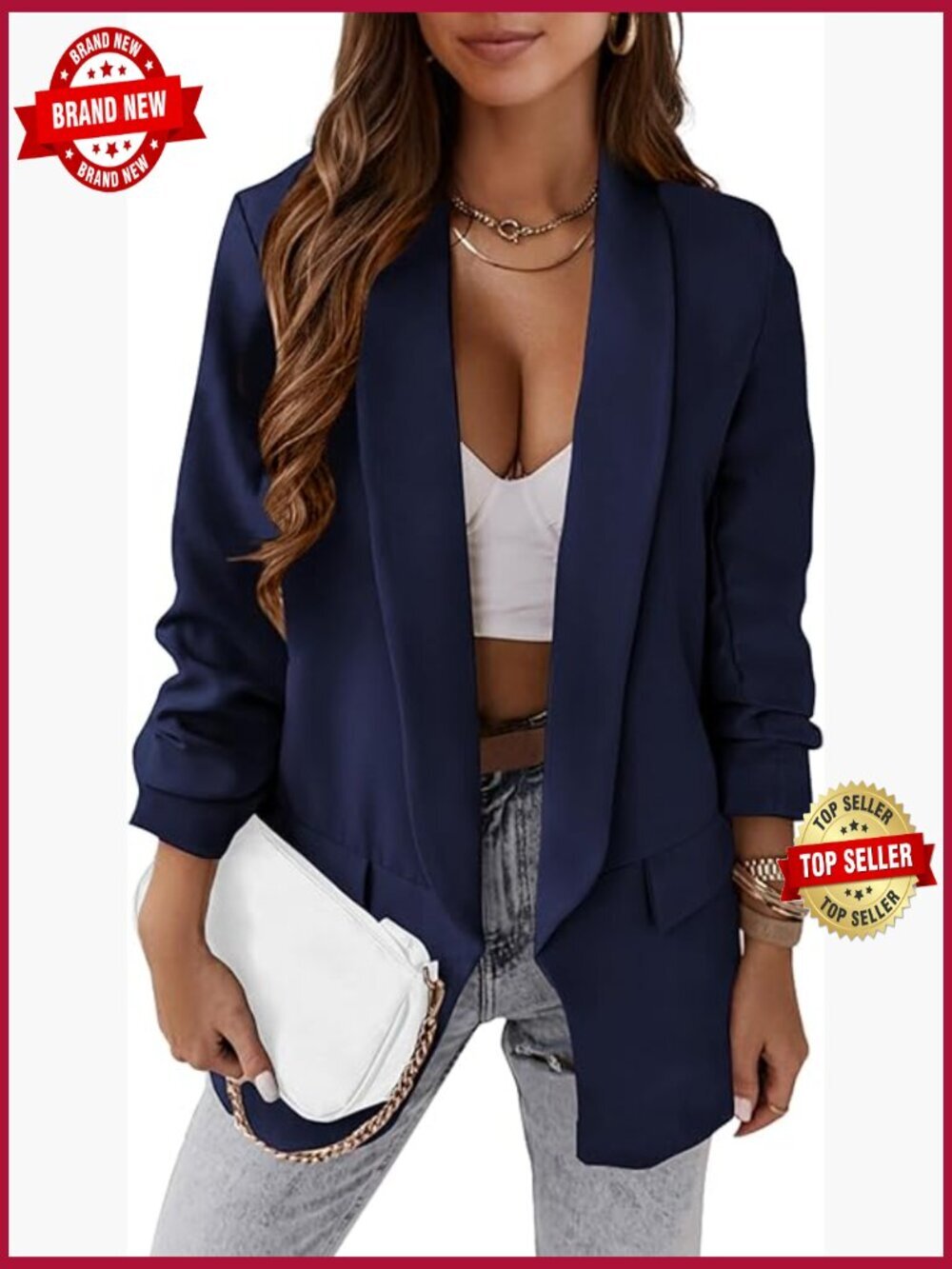 Oversized Business Casual Open Front Blazer with Pockets